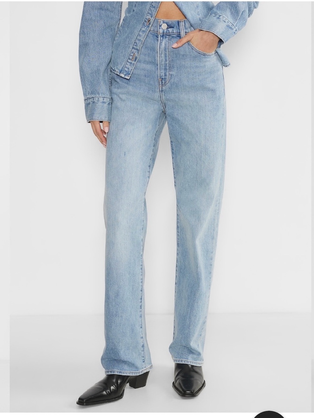 Denim Forum Light Blue Boot Cut Jeans by Aritzia